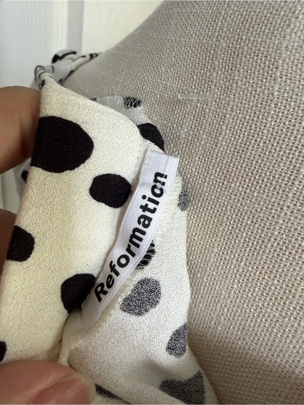 Reformation Cream and Black Polka Dot Off-Shoulder Tie Top